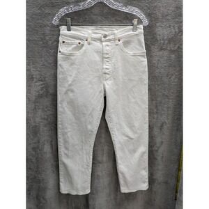 Levis Jeans Womens White Denim 501 Cropped 29x23‎ Mid Rise